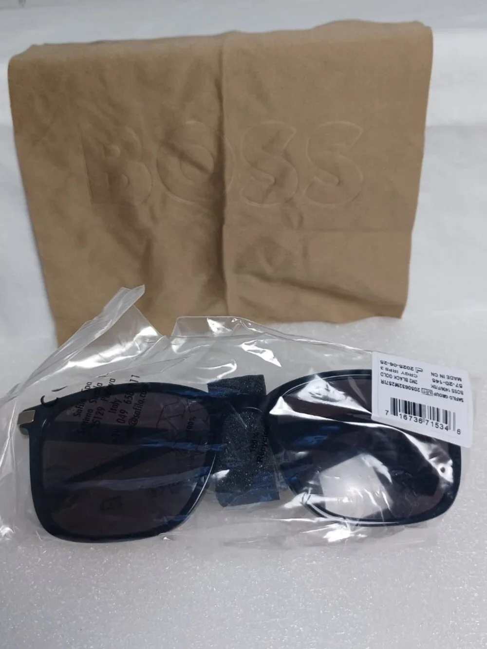 Hugo Boss Sunglasses BOSS 1406/F/SK 02M2 IR Black Gold Men Luxury Square NIB 57m